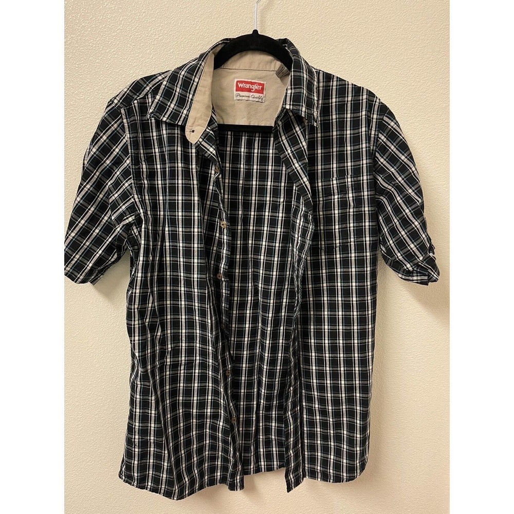 Wrangler Mens 100% Cotton Plaid Button Down Collared Short Sleeve Shirt Size Sm‌